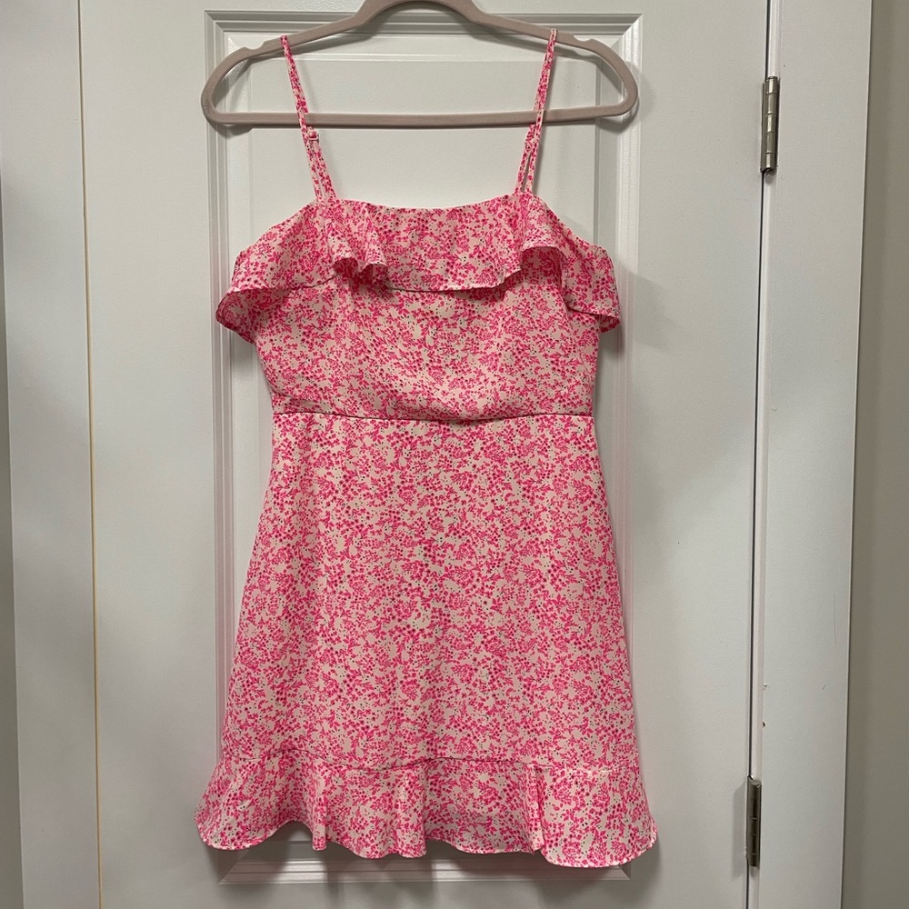 Row A Women’s Mini Dress Hot Pink Floral Ruffle
